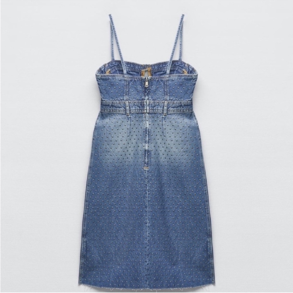 Zara denim bodice studded midi dress USA small - Picture 3 of 12